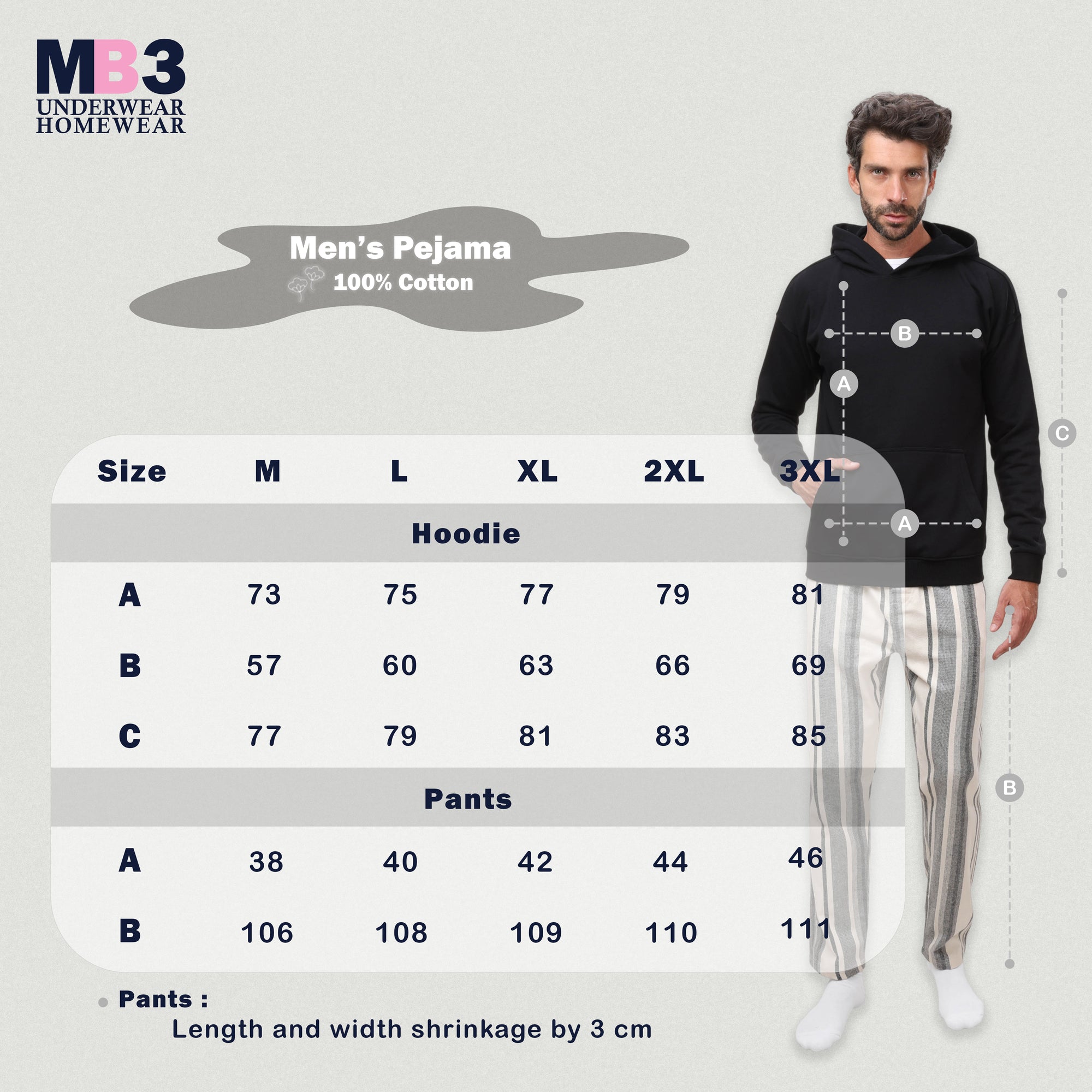 - بيجاما رجالي شتوي هودى - فييلا - اسود