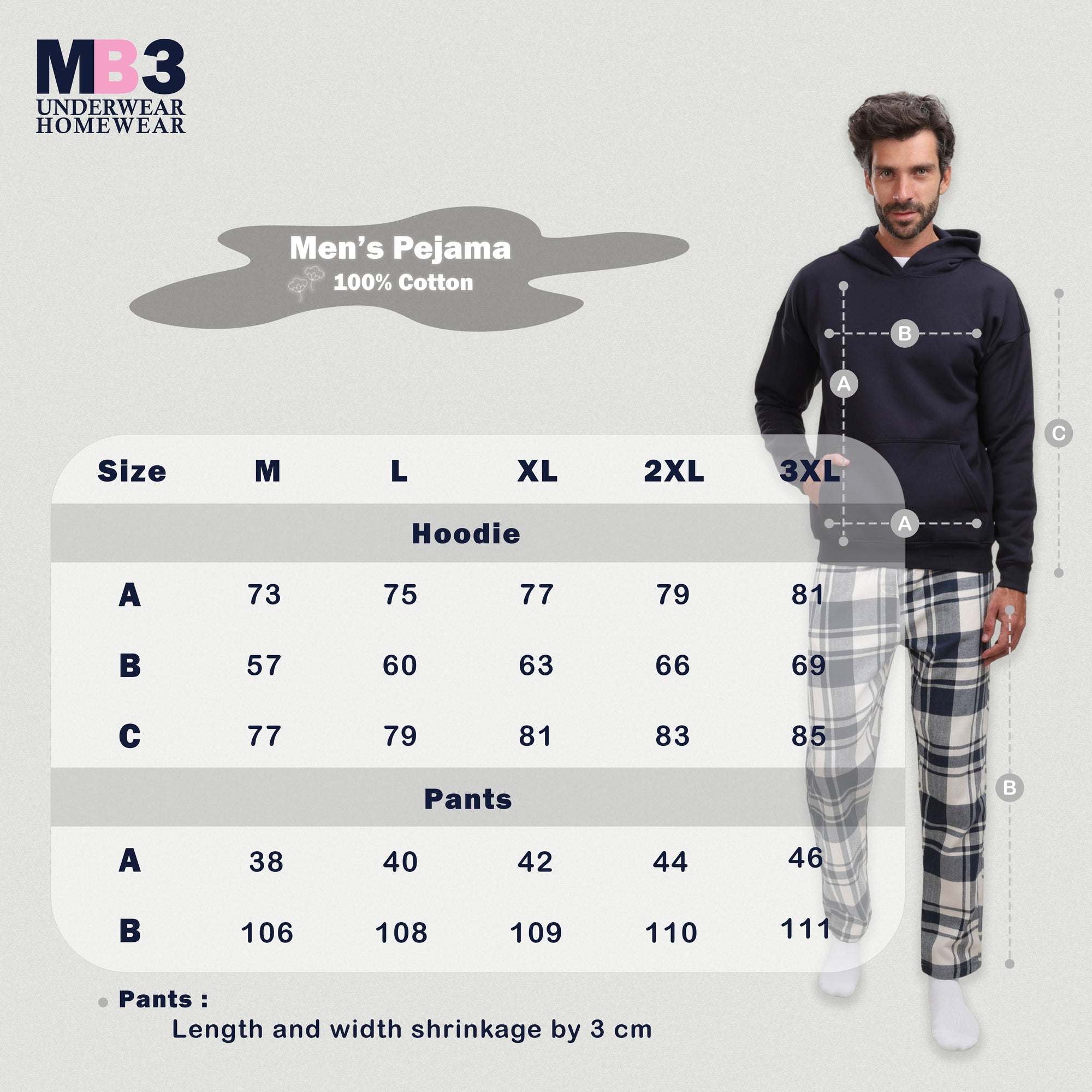 - بيجاما رجالي شتوي هودى - فييلا - كحلي