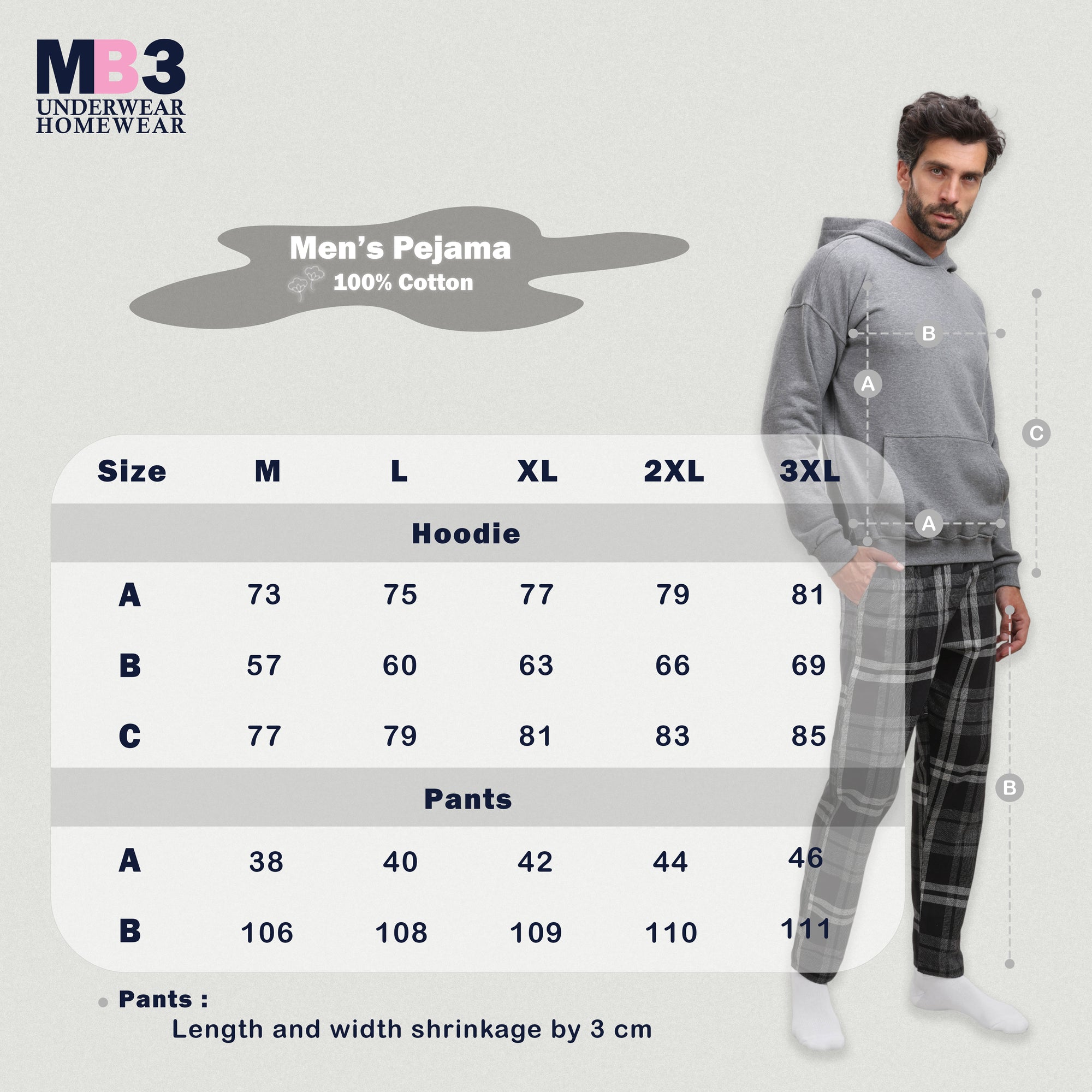 - بيجاما رجالي شتوي هودى - فييلا - رمادى