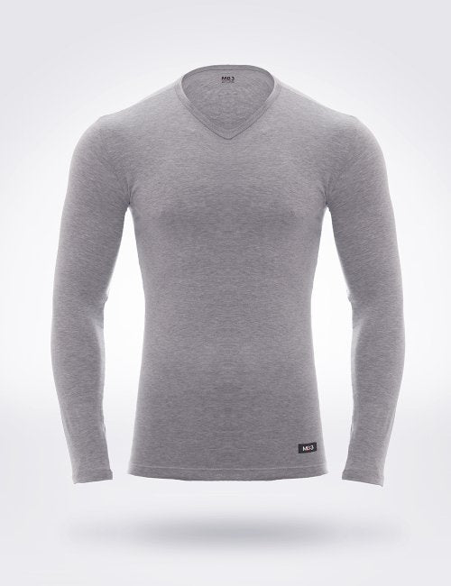 تيشرت كم ليكرا رمادي رقبة سبعة