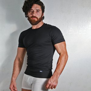 نص كم قطن100 % صافي  رقبة راوند -  اسود