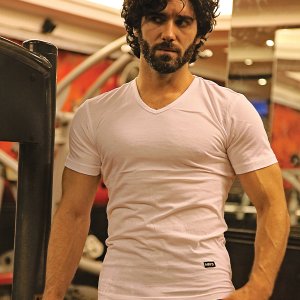 نص كم قطن100 % صافي  رقبة سبعة - ابيض