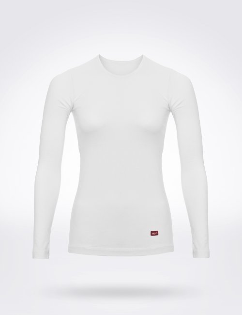 تيشرت نسائي ليكرا بأكمام طويلة - أبيض